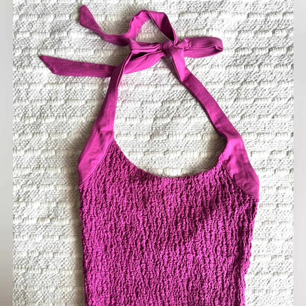 NWOT Free People Sea Foam textured midi dress bodycon tie neck and side slit